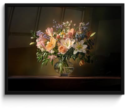 Poster in lijst - Fotolijst 70x50 cm - Posters - Glazen - Bloemen - Boeket - Kleuren - Posterlijst zwart - Decoratie - Wanddecoratie woonkamer - Muurdecoratie slaapkamer