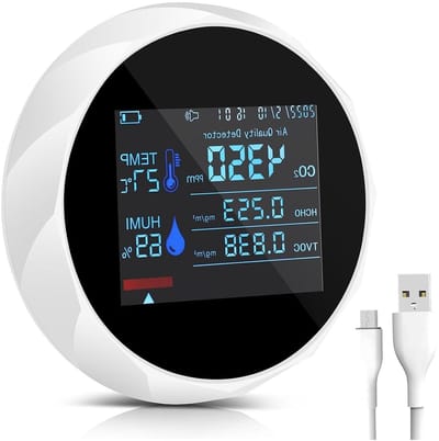 Luchtkwaliteitsmeter - CO2 meter - Binnenlucht Meten - 7 in 1 Functie - 400-6000 ppm - Wit