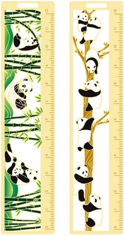 2-in-1 Boekenleggers van Metaal met Panda Design - Leuke Cadeaus voor Leraren, Studenten en Boekenliefhebbers - Set van 2 met Liniaal en Uniek Ontwerp