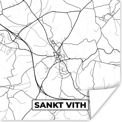 Poster Plattegrond – Sankt Vith – Zwart Wit – Stadskaart - Kaart - België - 100x100 cm XXL