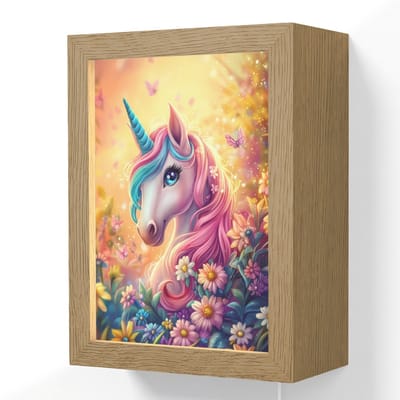 Wandlamp 15x20 cm - Oplaadbaar - Eenhoorn - Roze - Kleurrijk - Sprookjesbos - Wandlampen binnen woonkamer - Slaapkamer lamp met kabel - Decoratieve nachtlamp - Vloerlamp snoer