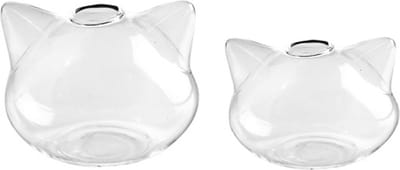 Set van 2 glazen vaasjes in de vorm van  kattenkopjes/poezenhoofdjes - Glazen vaas vaas glas vaasje klein glas transparant