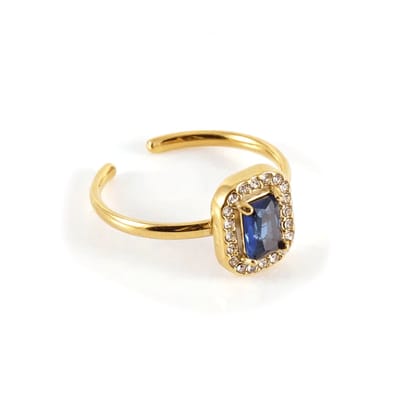 Ring - Cubic Zirkonia Blauw/Goudkleurig | Verstelbaar - One Size | Stainless Steel | Fashion Favorite