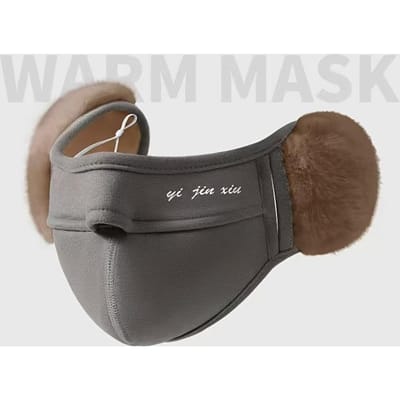 2-in-1 Winter Warm Gezichts- en Oorbescherming, Ademend Elastisch Anti-Koud Masker met Oorwarmers, Winddicht Fiets Flanel Masker, Effen Kleur Dik Schild bruin