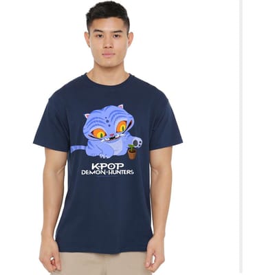 K-Pop Demon Hunters Unisex Schattig Derpy Tijger T-shirt voor volwassenen (Marine)