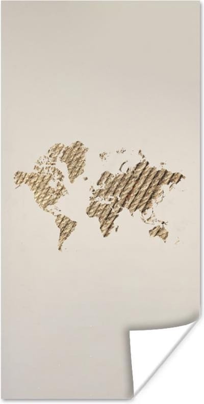Wereldkaart Muur - Wereldkaart - Touw - Bruin - 20x40 cm - Poster