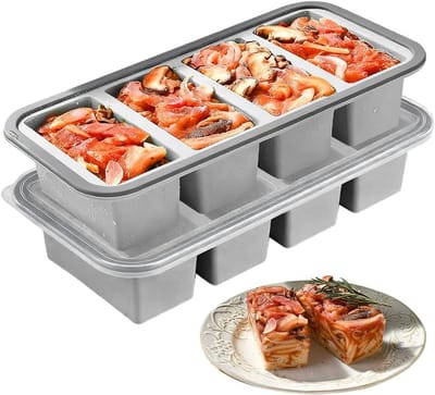 Siliconen diepvriesbakjes, 2 stuks, 250 ml, siliconen vriesvorm met deksel, grote ijsblokjesvorm, siliconen vriescontainer, stapelbare siliconen containers voor soep, saus en ijsblokjes (grijs)
