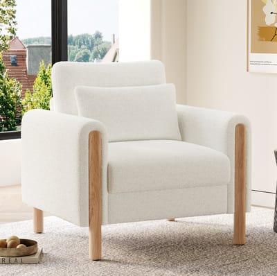 DESMIU Fauteuil 87 x 83 x 88,5 Cm - Comfortabele 1-Zits Met Dikke Kussens En Armleuningen - Voor Woonkamer Of Slaapkamer - Teddy Stof - Wit