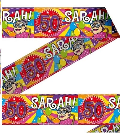 2 stuks Markeerlint afzetlint ballonnen Sarah 50 jaar 15 meter.