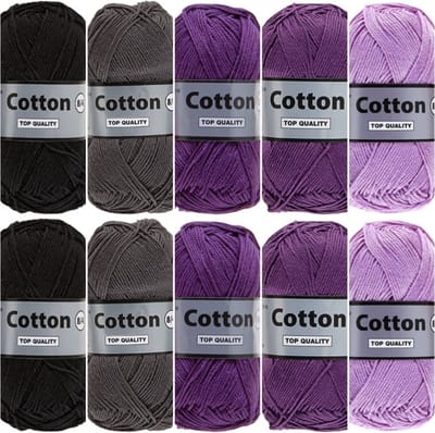 Cotton eight paars grijs katoengaren pakket - 10 bollen - pendikte 2,5 a 3mm