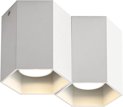 Glitzerlife - Plafondspot Plafondlamp - Zeshoekig 2xGU10 fitting - Opbouwspots - Oogbescherming - Aluminium IJzer - Ø18cm - Wit