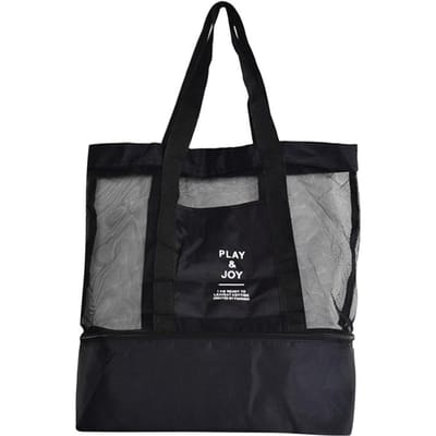 Nouveau sac d'isolation thermique, sac à déjeuner portable, sac à bandoulière utile, sac de pique-nique isotherme, sac fourre-tout de plage en maille, stockage de nourriture et de boissons noir