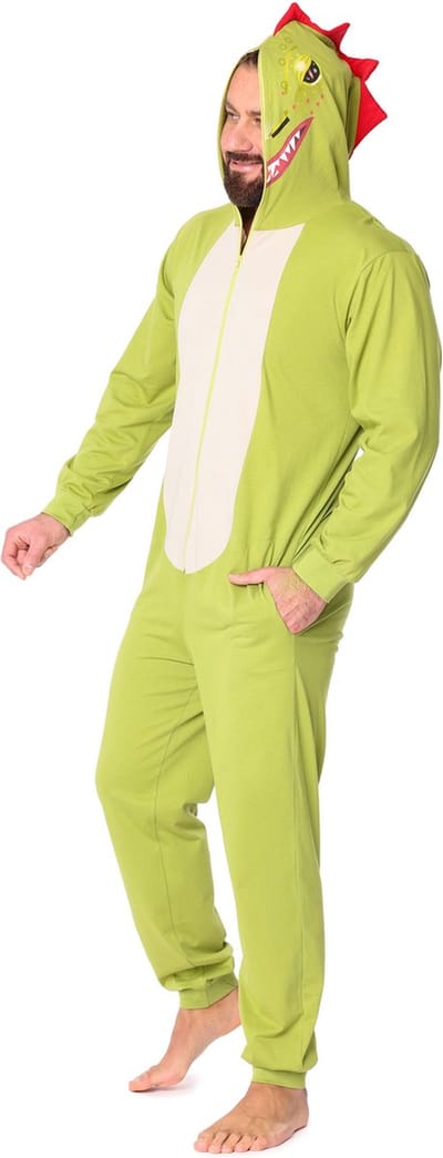 Ladeheid Heren Pyjama - met Capuchon - Lange mouwen - Lange broek - Katoen - LA-LA40-235-PJ - Groen Dino - S