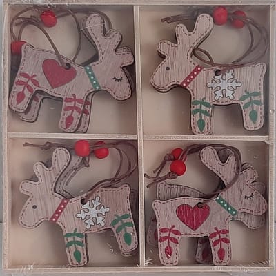 Houten kerstboomhangers rendieren in houten doosje