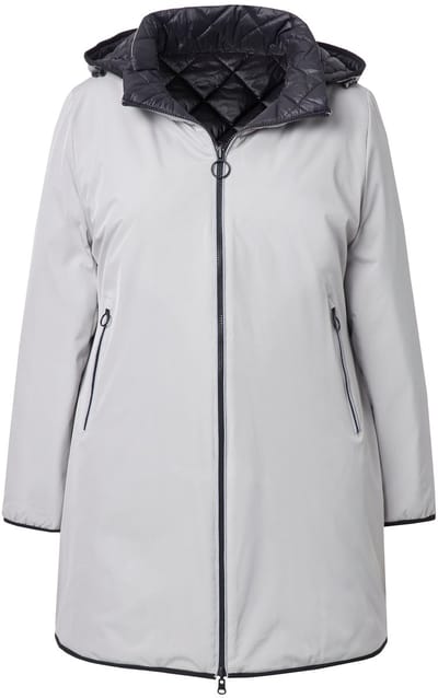 Ulla Popken - Dames - HYPRAR omkeerbare doorgestikte jas reflector tweewegrits - Medium grijs - Maat 58+
