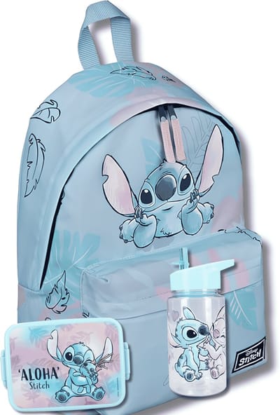 Stitch Schoolset 3-delig voor Kinderen – Rugzak met Lunchbox en Drinkfles – Lichtblauw