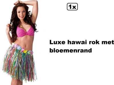 Luxe Hawai rok multikleur met bloemenrand 45cm - Hawaii | Tropical | Beach | hawairok | festival