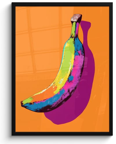 Poster in lijst - Fotolijst 60x80 cm - Posters - Felle kleuren - Banaan - popart - Posterlijst zwart - Decoratie - Wanddecoratie woonkamer - Muurdecoratie slaapkamer