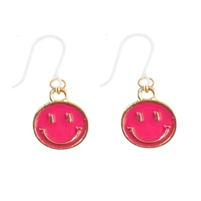 Allergievrij oorbellen Smiley goudkleur Roze- kunststof oorbelhaken- Charme Bijoux