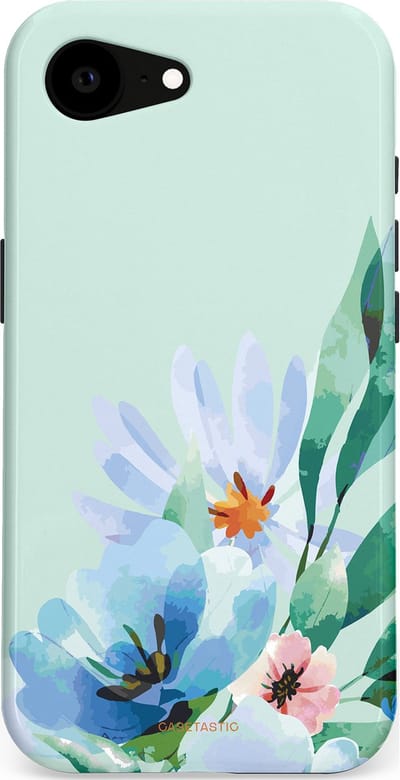 Casetastic hoesje geschikt voor Apple iPhone 16e / Apple iPhone 17e - MagSafe - Dubbellaagse bescherming - Lente schildering - Fashion Case - Lichtgrijs Lichtblauw Mintgroen