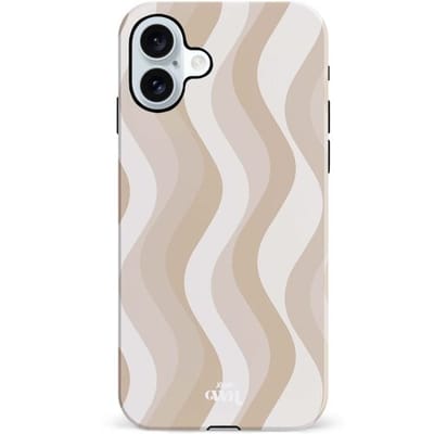 xoxo Wildhearts Minimal Nude - Double Layer - Hardcase geschikt voor iPhone 17 hoesje - Siliconen hoesje met golven print - Dubbele beschermlaag - Beschermhoes met print - Wit / Beige / Bruin