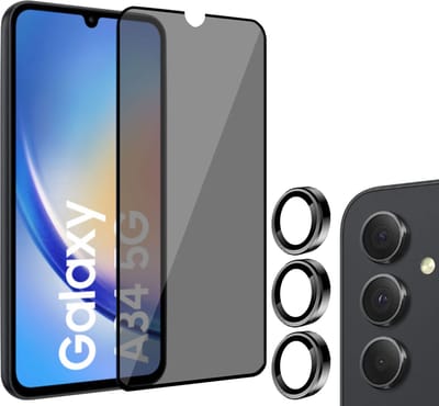 Geschikt voor Samsung A34 Privacy Screenprotector + Beschermglas Geschikt voor Samsung A34 Camera Lens - Privé - Glas