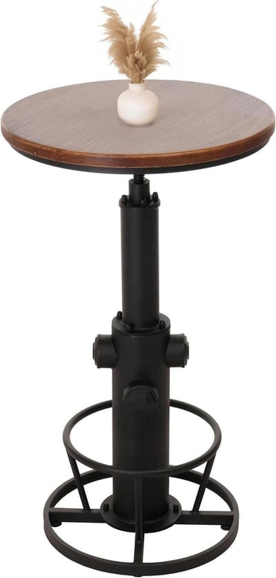 Bartafel Hout Metaal - Bistrotafel Toonmeubel - Verhogen Woonruimte - Traploos Verstelbaar Draaibaar - 61 x 61 x 123 cm