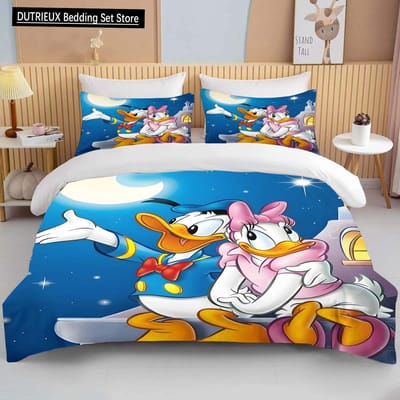 Disney Donald Daisy Duck Beddengoed Collectie met Print Zacht Cartoon Dekbedovertrek Dekbed Kussensloop Jongens Meisjes Kinderen Volwassenen King Cadeau 140x200cm 3pcs