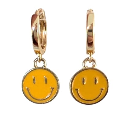 Oorbellen- 14k goudverguld - geel-rvs smiley hanger- Charme Bijoux