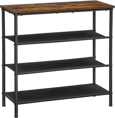 VASAGLE - Schoenenrek - Met 4 Lagen - Ruimtebesparend Ontwerp - 3 Stoffen Planken - Industrieel Design