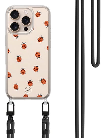 Hoesje met koord geschikt voor iPhone 16 Pro - Lieveheerstbeestjes - Inclusief zwart koord - Crossbody beschermhoes - Transparant, Multi - Mooie Telefoonhoesjes