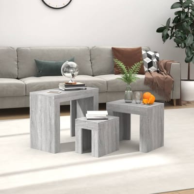 vidaXL - 3-delige - Tafeltjesset - bewerkt - hout - grijs - sonoma