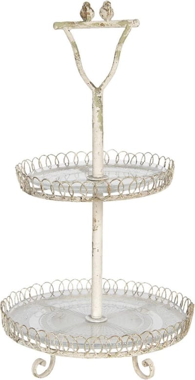Clayre & Eef Etagère 2 laags Ø 36x65 cm Wit IJzer