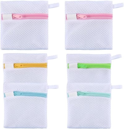 Kleine waszakken set van 6, herbruikbare anti-klevende opbergtassen met ritssluiting voor delicate kleding, ideaal voor thuis en op reis, perfect voor sokken en handschoenen in 5 kleuren