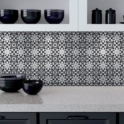 Zelfklevende muurstickers met tegelmotief voor keuken en badkamer - 24 Elvio Azulejos cementtegelstickers - 24 stickers van 15x15 cm