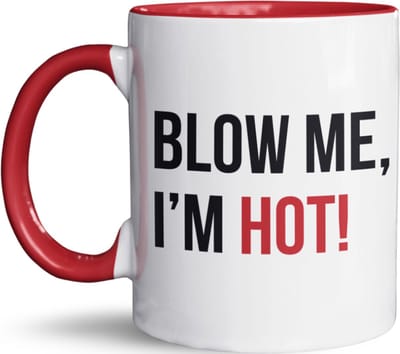 NietMokken.nl – Grappige mok – Blow me, I'm hot – Dubbelzinnige beker met woordgrap – Cadeau voor collega, vriend of partner – Vaatwasser- en magnetronbestendig - Ook leuk voor Valentijn - Keramische beker 325ml