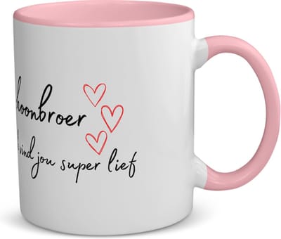 Akyol - schoonbroer ik vind jou super lief koffiemok - theemok - roze - Broer - de liefste schoonbroer - verjaardag - cadeautje voor broer - broer artikelen - kado - geschenk - 350 ML inhoud