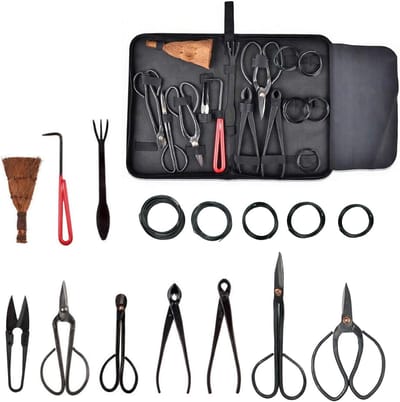 Dailygoods - Tuingereedschapsset, 15 stuks, zwaar belastbaar, koolstofstaal, tuiniersset met tuinschaar, bonsai-schaar, bonsai-draad, pincet, bonsai-startergereedschapsset voor bonsai beginners, #B