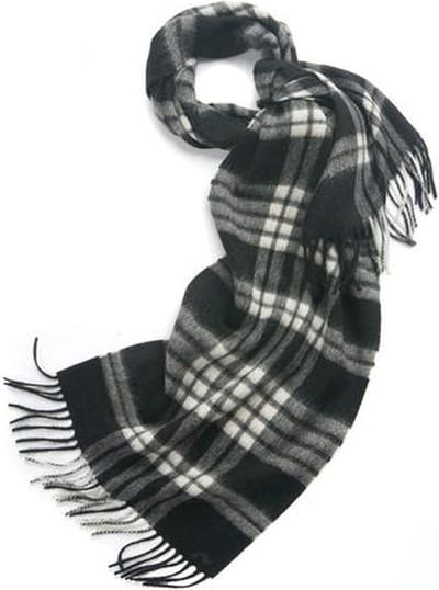 Hommard fijn geweven Lambswool scarf, lamswol, Sjaal, heren, dames, unisex Check Black White, Ruit Zwart Wit