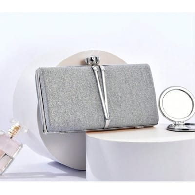 Pochette pour femme, Sac de soirée élégant à paillettes, Sac bandoulière diagonal silvery gray