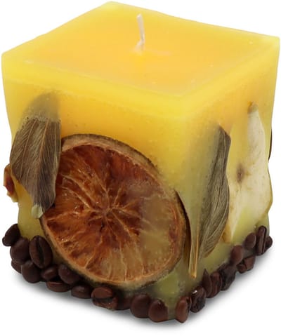 Potpourri geurkaars CITROEN met een zachte noot van sinasappel en koffie - 7x7x8 cm handgemaakte geurkaars