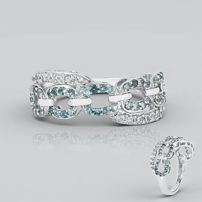 Cavill - 925 Sterling Zilver Dames Ring - Londense Blauwe Topaas 0,454 ct & Cambodjaanse Zirkonen 0,227 ct - Elegant design - Maat 17-19