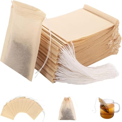 QTTVBTNA - Theezakjes - Voedselveilig Houtpulp - Trekkoord Filterzakjes - Voor Losse Thee & Kruiden - 6x8cm - 100 Stuks
