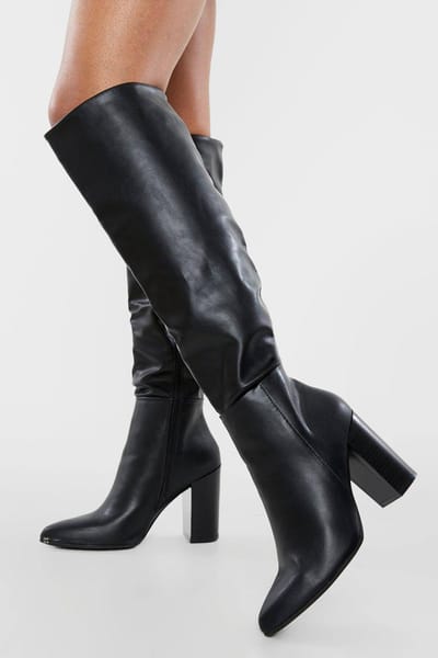 boohoo Dames Kniehoge Laarzen met Hoge Hakken | Black | Maat: 4
