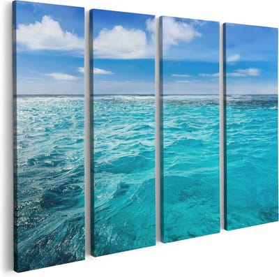 Artaza Canvas Schilderij Vierluik Blauwe Caribische Zee Water  - 80x60 - Foto Op Canvas - Canvas Print