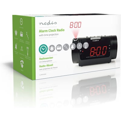 Nedis Wekkerradio - Projectie - AM / FM - Snoozefunctie - Slaaptimer - Dual Alarm - Zwart