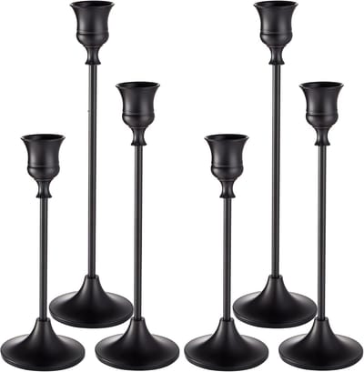 Kandelaars Set - Kaarsenhouders Tafeldecoratie - Sfeerverlichting Creëren - Drie Verschillende Hoogtes - Set van 6 - Zwart