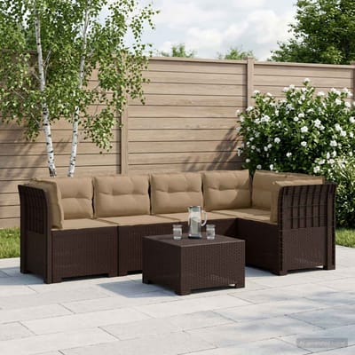 vidaXL - 5-Zits - Tuinbank - met - Kussens - Rattanlook - PP - Bruin