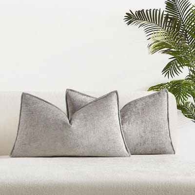 JUSPURBET Grijze chenille lumbale kussenhoezen 40,6x61 cm set van 2 decoratieve zachte getextureerde kussenslopen voor woonkamer bank bank bed effen woondecoratie brede kussenslopen