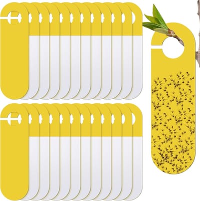 Gele vangplaten - 50 stuks - dubbelzijdig - met haken - vangt rouwvliegjes/bladluizen/witte vlieg - voor binnenplanten tegen ongedierte - voor plantenliefhebbers - geel - 24x7cm - 50 stuks